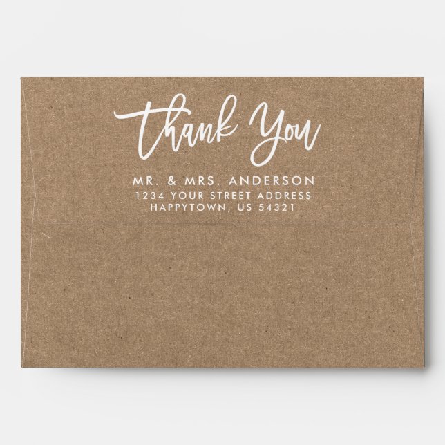 Modern Brush Script Thank You Kraft Style Wedding Envelope (Back (Top Flap))