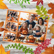 Modern Brush Script Thanksgiving 4 Photo card 