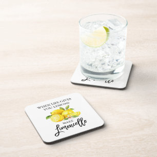 Modern Brush Script Watercolor Lemons Limoncello Coaster