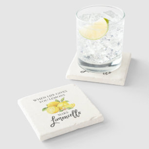 Modern Brush Script Watercolor Lemons Limoncello Stone Coaster