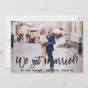 Modern Brush Script We Got Married Mr. and Mrs. Announcement