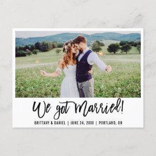 Modern Brush Script We Got Married Photo Postcard