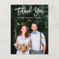 Modern Brush Script Wedding Bride Groom Photo Wt