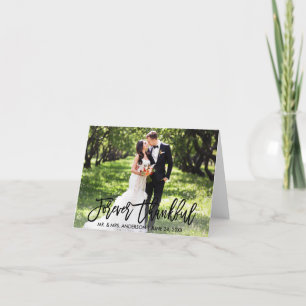 Modern Brush Script Wedding Forever Thankful Note Thank You Card