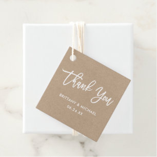 Modern Brush Script Wedding Kraft Thank You Favour Tags