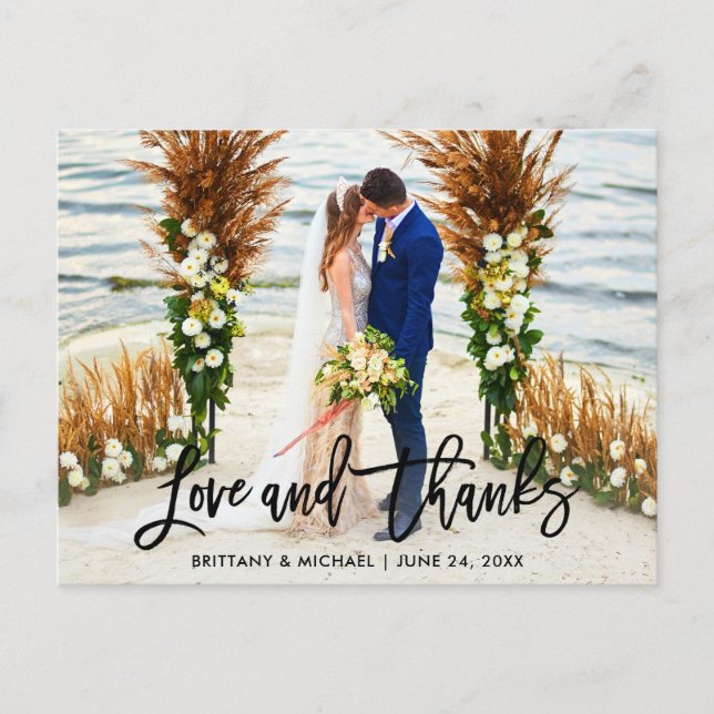 Modern Brush Script | Wedding Love and Thanks Postcard (Front)