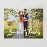 Modern Brush Script Wedding Photo Love Thanks
