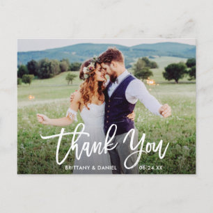 Modern Brush Script Wedding Photo Thank You W Postcard