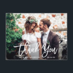 Modern Brush Script Wedding Photo Thank You Wht Postcard<br><div class="desc">Modern Brush Script Wedding Photo Thank You Postcard - White Script</div>