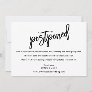 Modern Brush Script Wedding Postponed Card