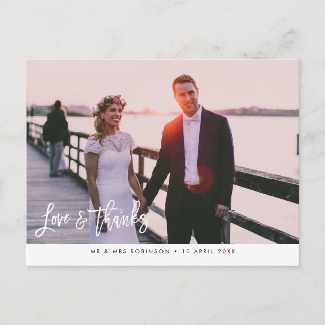 modern brush script wedding thank you card (Front)