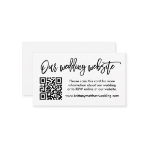 Modern Brush Script Wedding Website QR Enclosure Card
