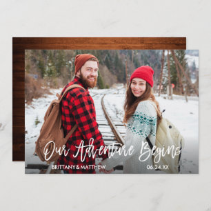 Modern Brush Script Wood Our Adventure Begins Save The Date