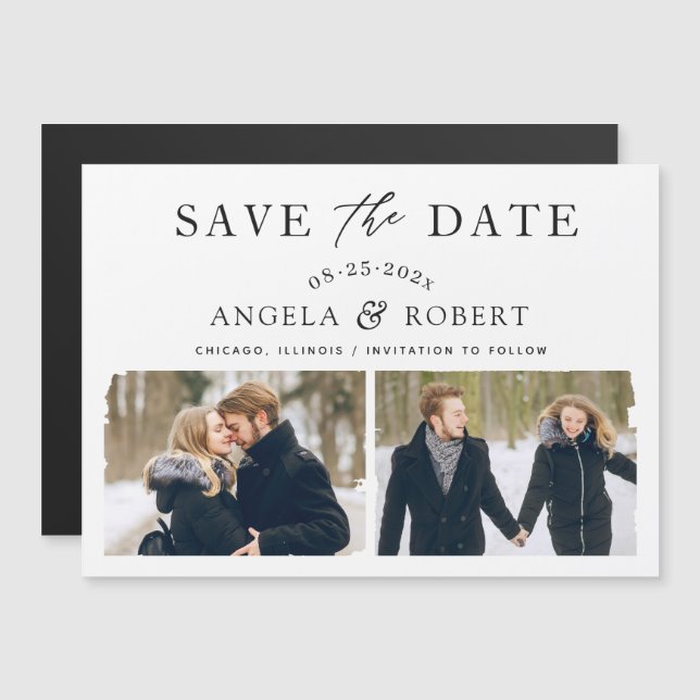 Modern Brush Stroke 2 Photo Save the Date Magnet (Front/Back)