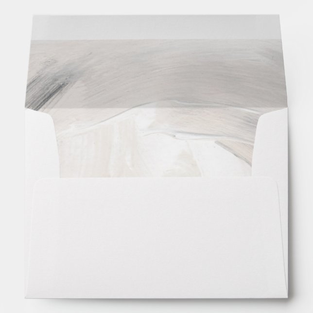 Modern Brush Stroke Beige Grey Wedding Envelope (Back (Bottom))