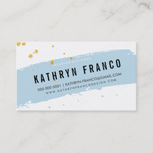MODERN BRUSH STROKE cute baby blue gold splatter Business Card