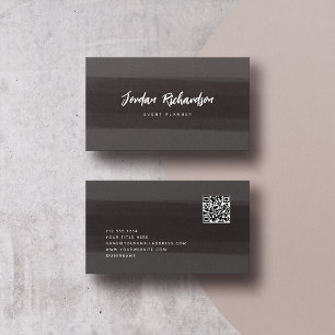 Modern Brush Stroke   Dark Grey with QR Code Business Card
