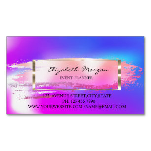 Modern Brush Stroke,Gold Frame Holographic Magnetic Business Card