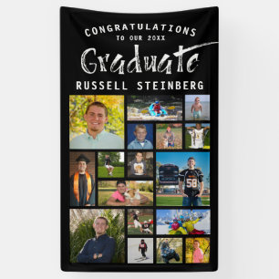 Modern Brush Stroke Graduate Photo Collage Black Banner