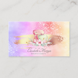 Modern Brush Stroke Holographic Cake Mixer Business Card
