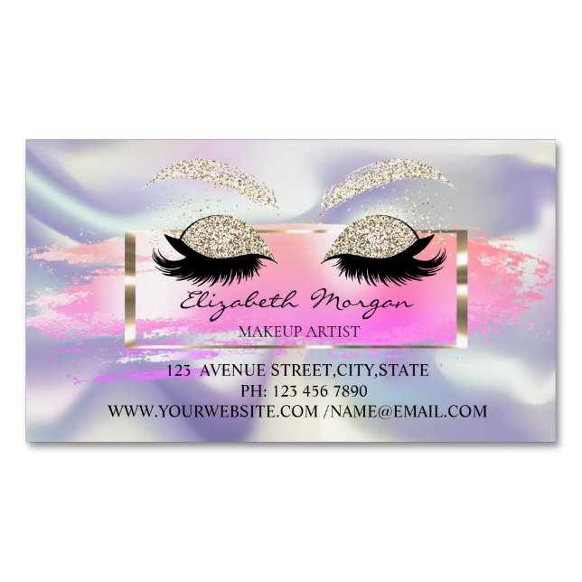 Modern Brush Stroke,Holographic Glitter Lashes Magnetic Business Card (Front)