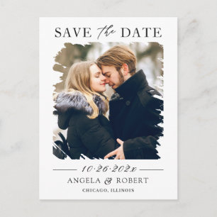Modern Brush Stroke Photo Frame Save the Date Postcard