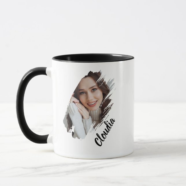 Modern Brush Stroke Photo & Name Personalised Mug (Left)