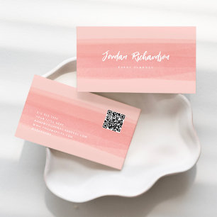 Modern Brush Stroke Pink Peach with QR Code Business Card