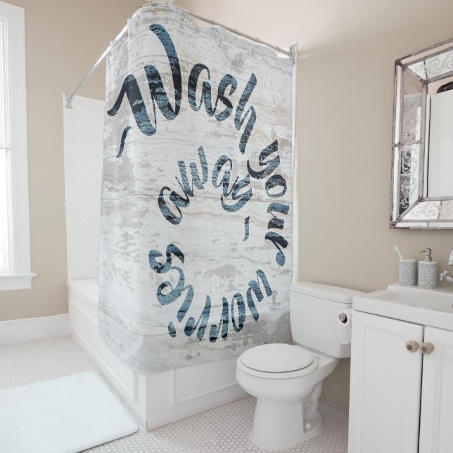 Modern Brush Stroke Style Typographic  Shower Curtain (In Situ)