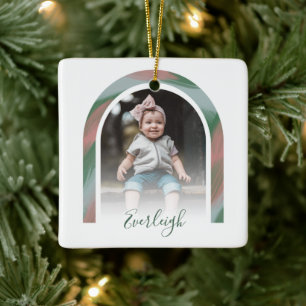 Modern Brush Strokes Rainbow Arch Photo Ceramic Ornament