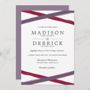 Modern Brush Strokes Wedding Lavender Berry Invitation