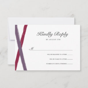 Modern Brush Strokes Wedding RSVP Lavender Berry Card