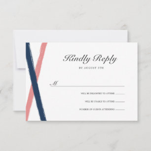Modern Brush Strokes Wedding RSVP Navy Coral