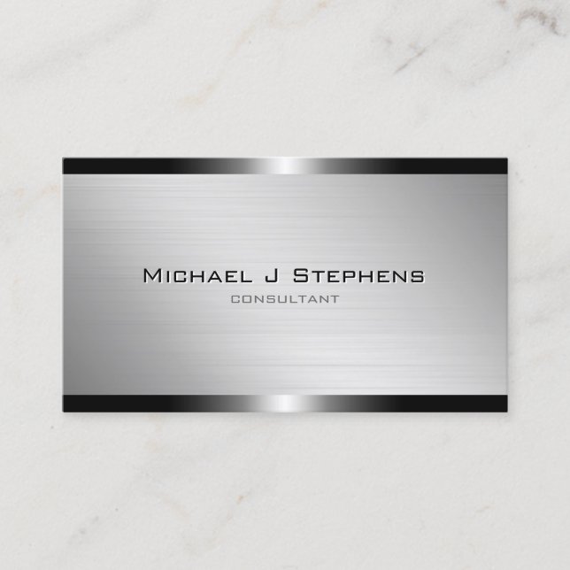 Modern Brushed Aluminium with Gunmetal Bands Business Card (Front)