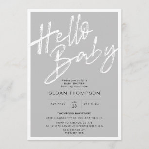 Modern Brushed Calligraphy Grey Baby Shower Invitation