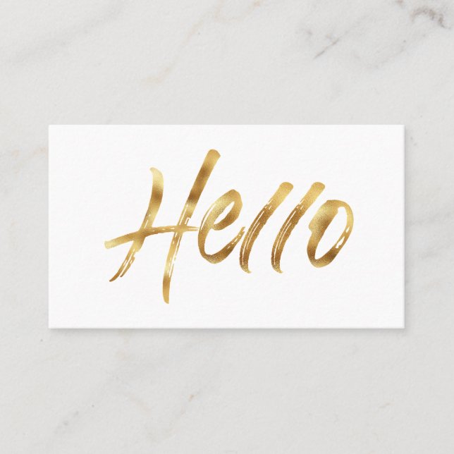Modern Brushed Gold Script Hello Business Card (Front)