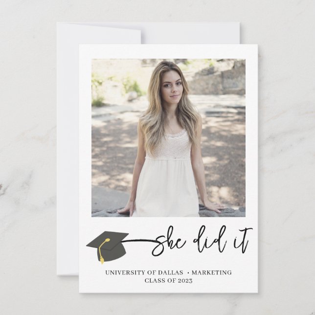 Modern Brushed Graduate Cap Photo Graduation Card (Front)