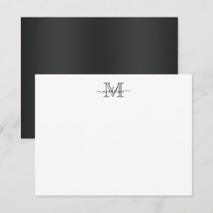 Modern Brushed Metal Black Grey Script Monogram Card