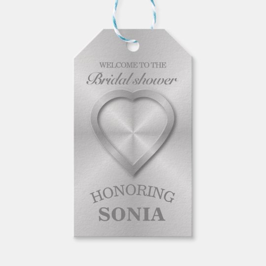 Modern Brushed Metal Heart Bridal Shower Gift Tags