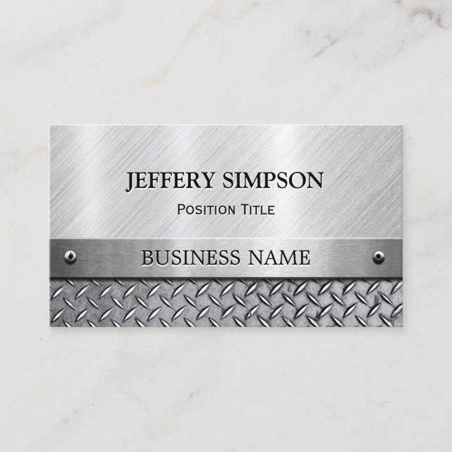 Modern Brushed Metal Look - Fully Customisable Business Card (Front)