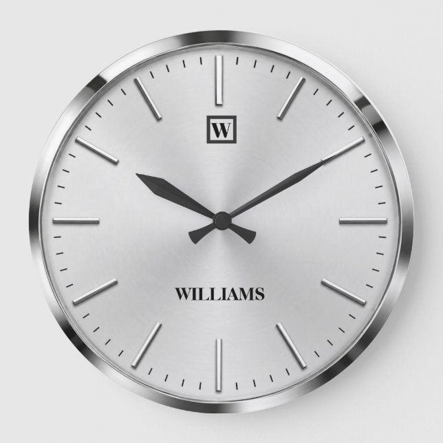  Modern Brushed Metal Luxury Silver Minimalist Large Clock (Front)