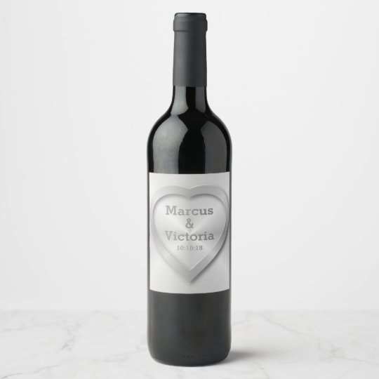 Modern Brushed Metal Wedding Wine Label