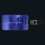 Modern Brushed Metallic Blue Monogram Luggage Tag<br><div class="desc">Modern Brushed Metallic Blue Monogram Luggage Tag</div>