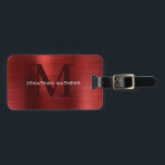 Modern Brushed Metallic Red Monogram Luggage Tag<br><div class="desc">Modern Brushed Metallic Red Monogram Luggage Tag</div>