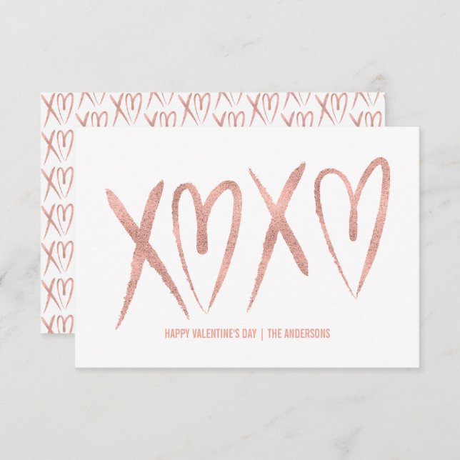 Modern Brushed Rose Gold Classroom Valentine Card (Front/Back)