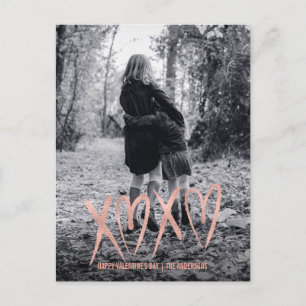 Modern Brushed Rose Gold Valentine Photo Postcard