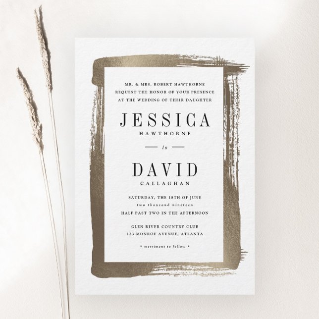 Modern Brushed Satin Gold Wedding Invitation (Creator Uploaded)