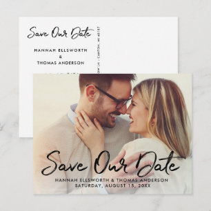 Modern Brushed Script Wedding Photo Save Our Date Announcement Postcard