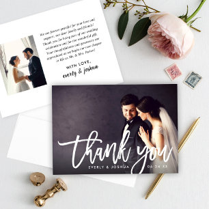 Modern Brushed Script Wedding Photo Thank You Card