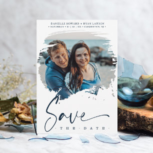 Modern Brushstoke Photo Engaged Couple for Wedding